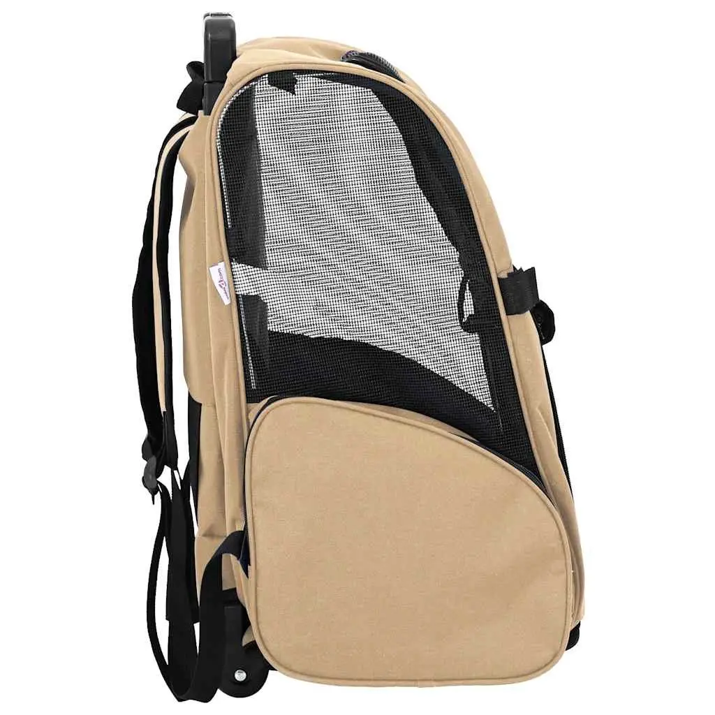 Pet Trolley Rolling Carrier Backpack Hand Bag Oxford Fabric Brown 48 x 32 x 57-106 cm