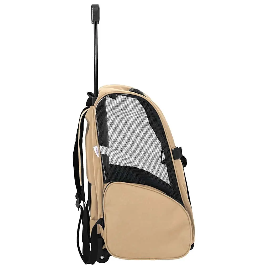 Pet Trolley Rolling Carrier Backpack Hand Bag Oxford Fabric Brown 48 x 32 x 57-106 cm