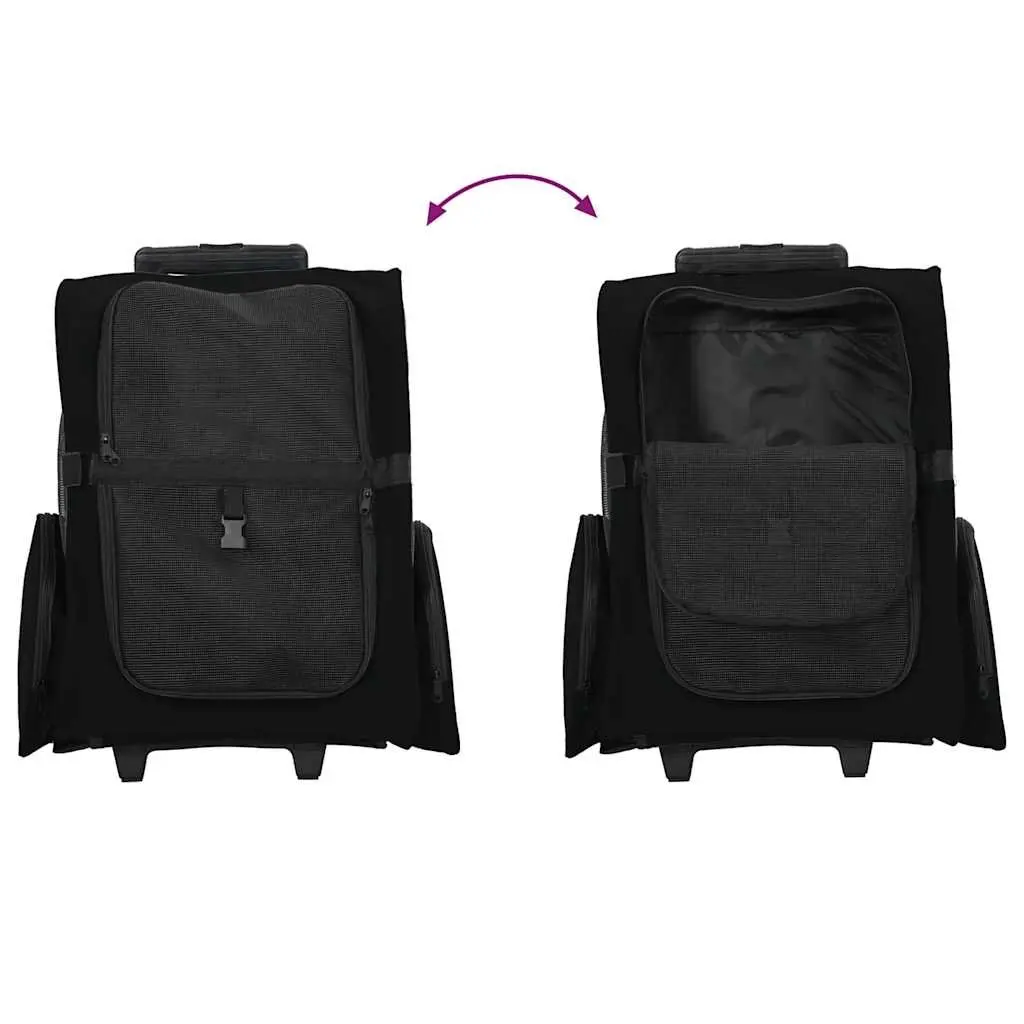 Pet Trolley 3-in-1 Convertible Rolling Carrier Backpack Hand Bag Black 48x32cm