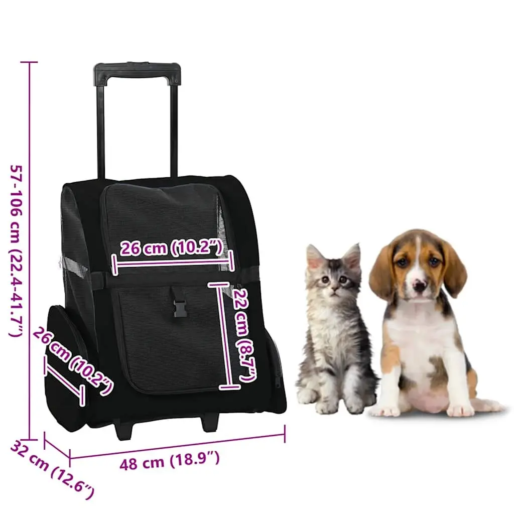Pet Trolley 3-in-1 Convertible Rolling Carrier Backpack Hand Bag Black 48x32cm