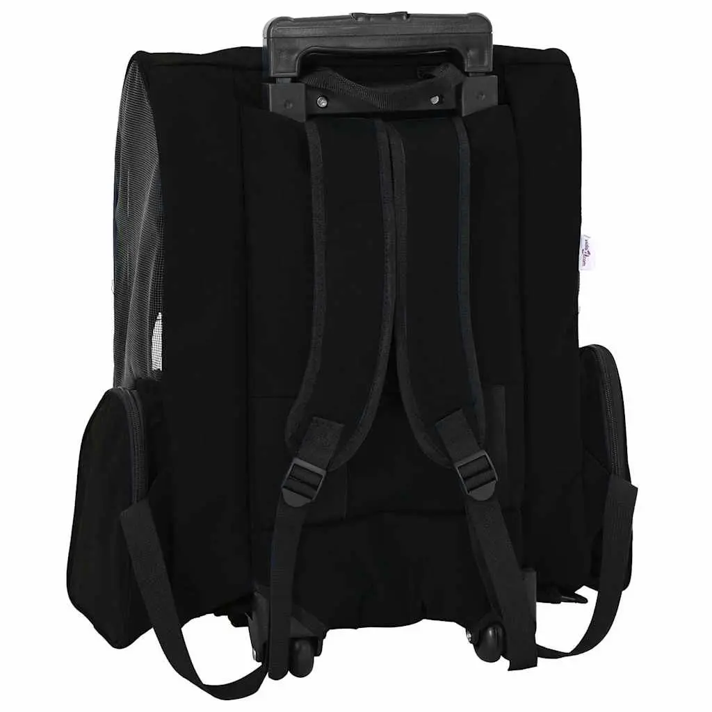 Pet Trolley 3-in-1 Convertible Rolling Carrier Backpack Hand Bag Black 48x32cm