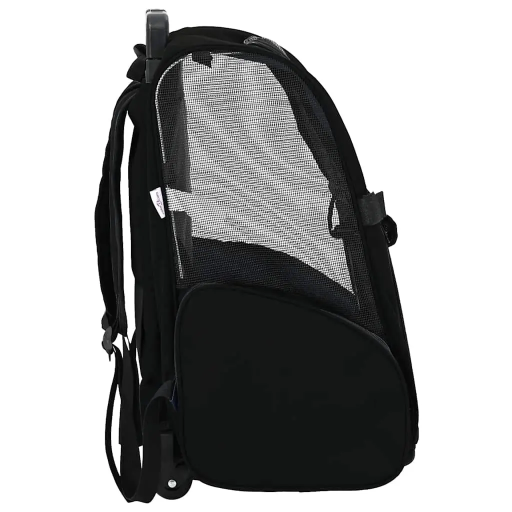 Pet Trolley 3-in-1 Convertible Rolling Carrier Backpack Hand Bag Black 48x32cm