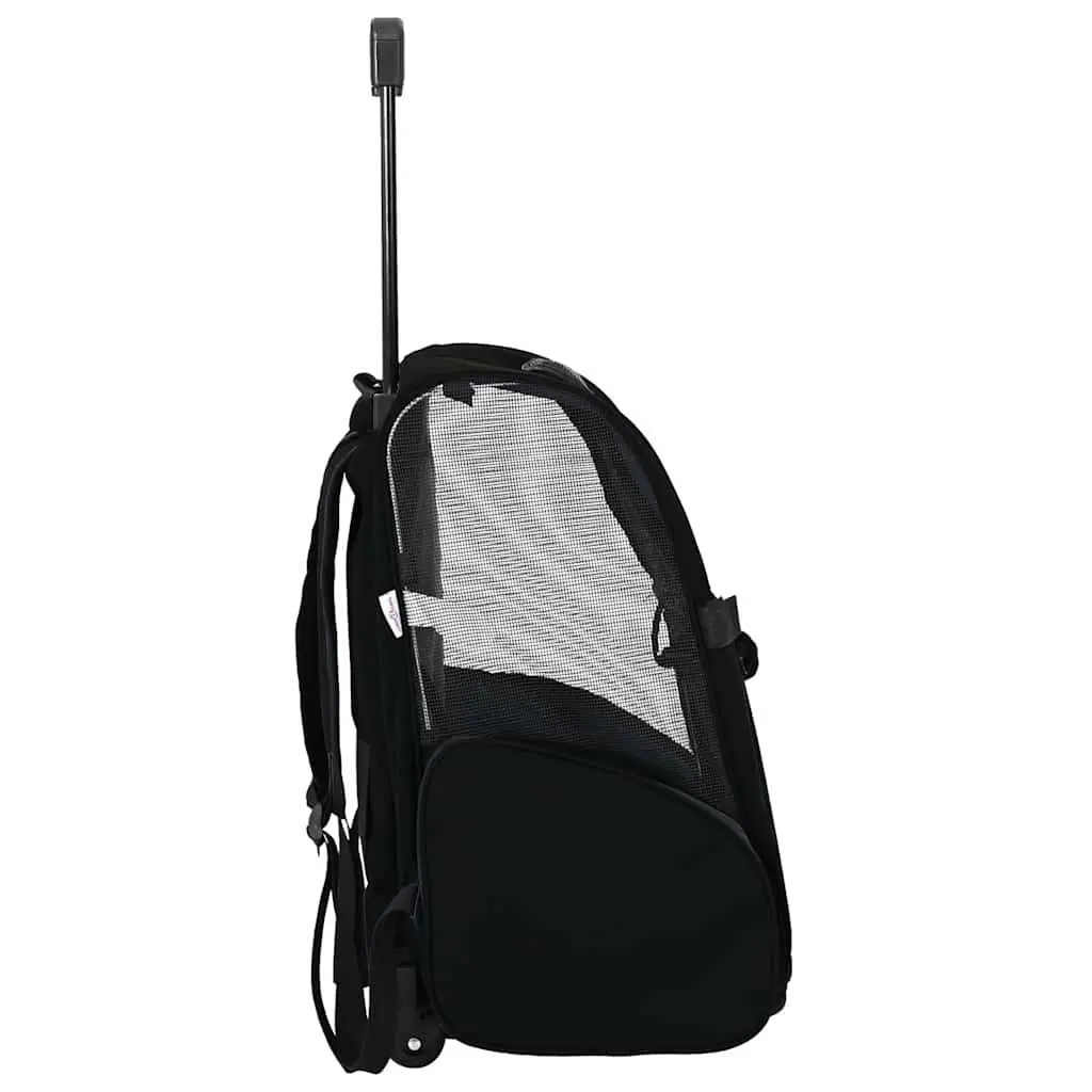 Pet Trolley 3-in-1 Convertible Rolling Carrier Backpack Hand Bag Black 48x32cm