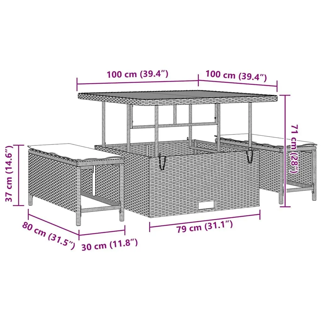 Outdoor Garden Dining Set Poly Rattan Acacia Wood Black