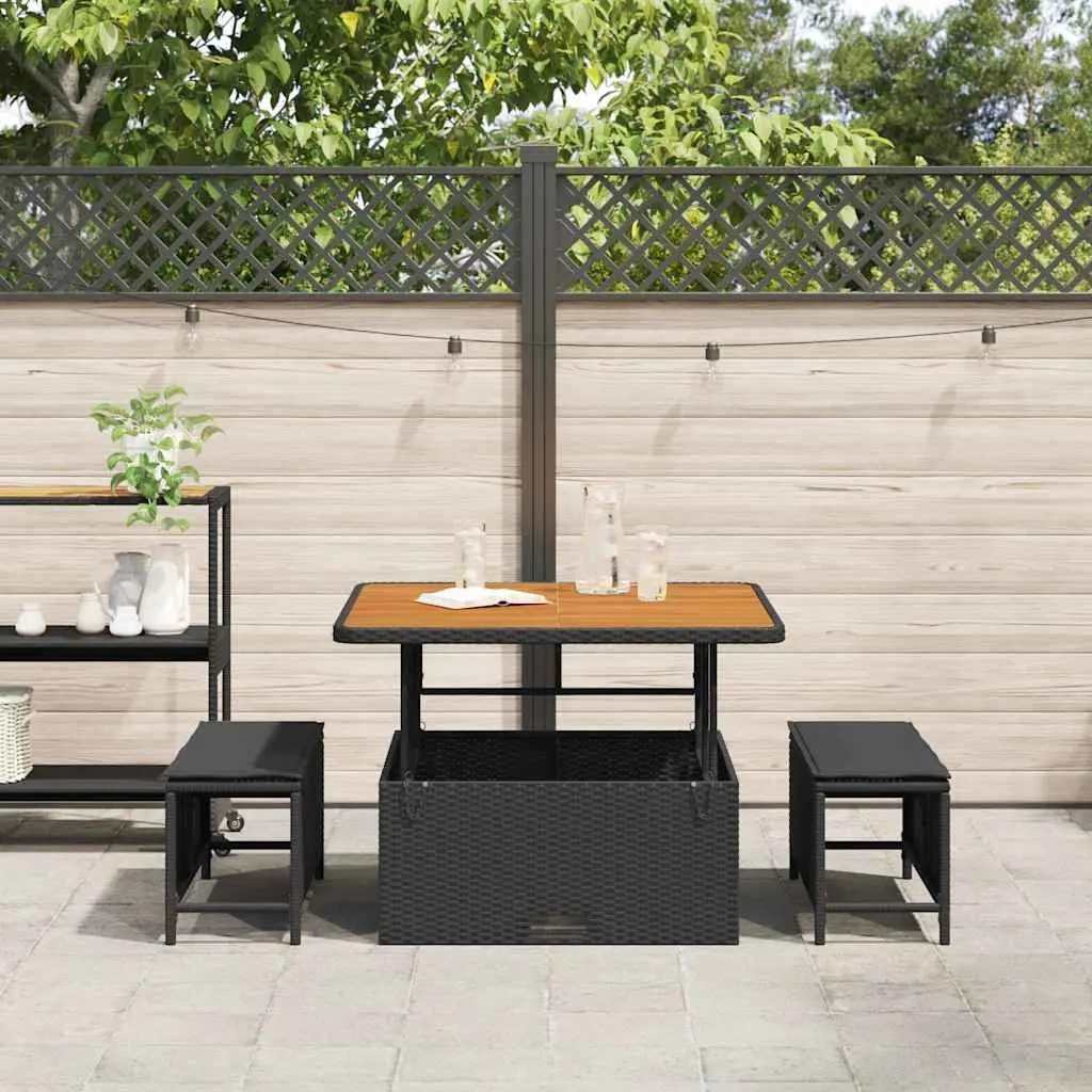 Outdoor Garden Dining Set Poly Rattan Acacia Wood Black