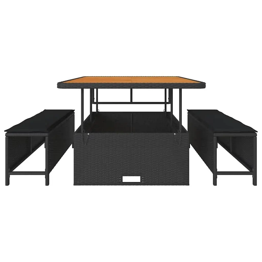 Outdoor Garden Dining Set Poly Rattan Acacia Wood Black