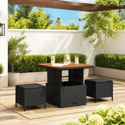 Garden Dining Set Black Poly Rattan Outdoor Furniture Patio Table Chairs