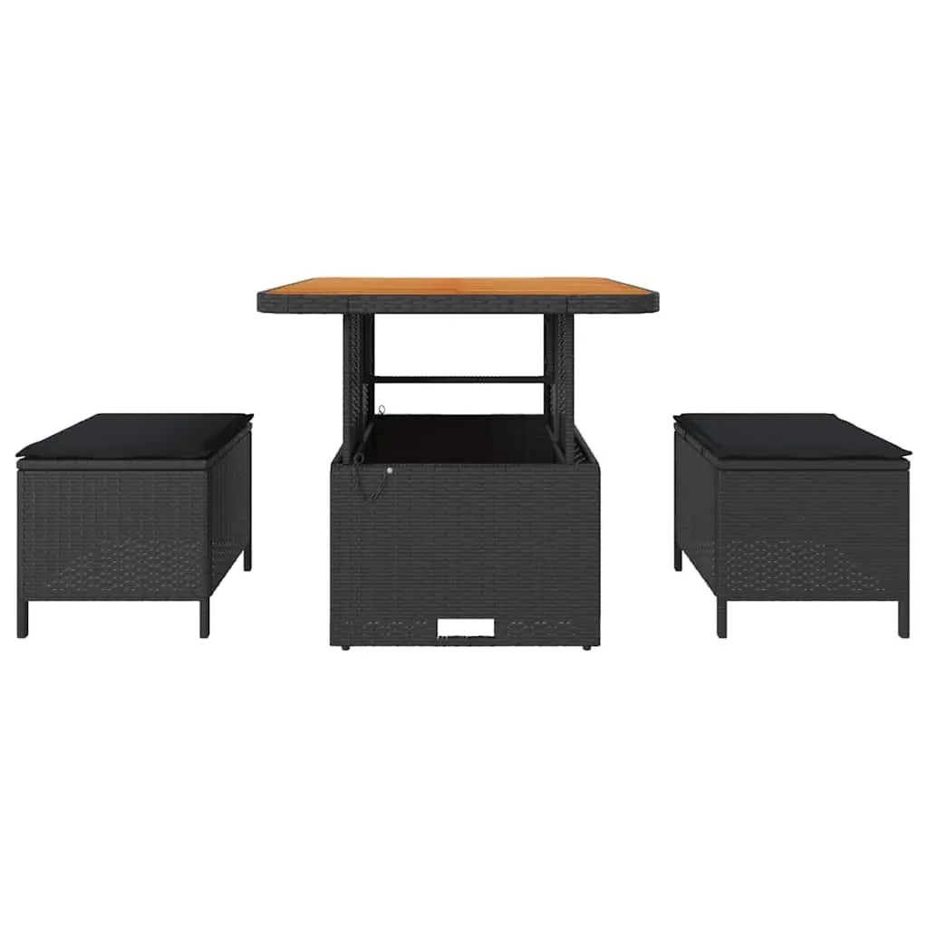 Garden Dining Set Poly Rattan Acacia Wood Black Outdoor Furniture