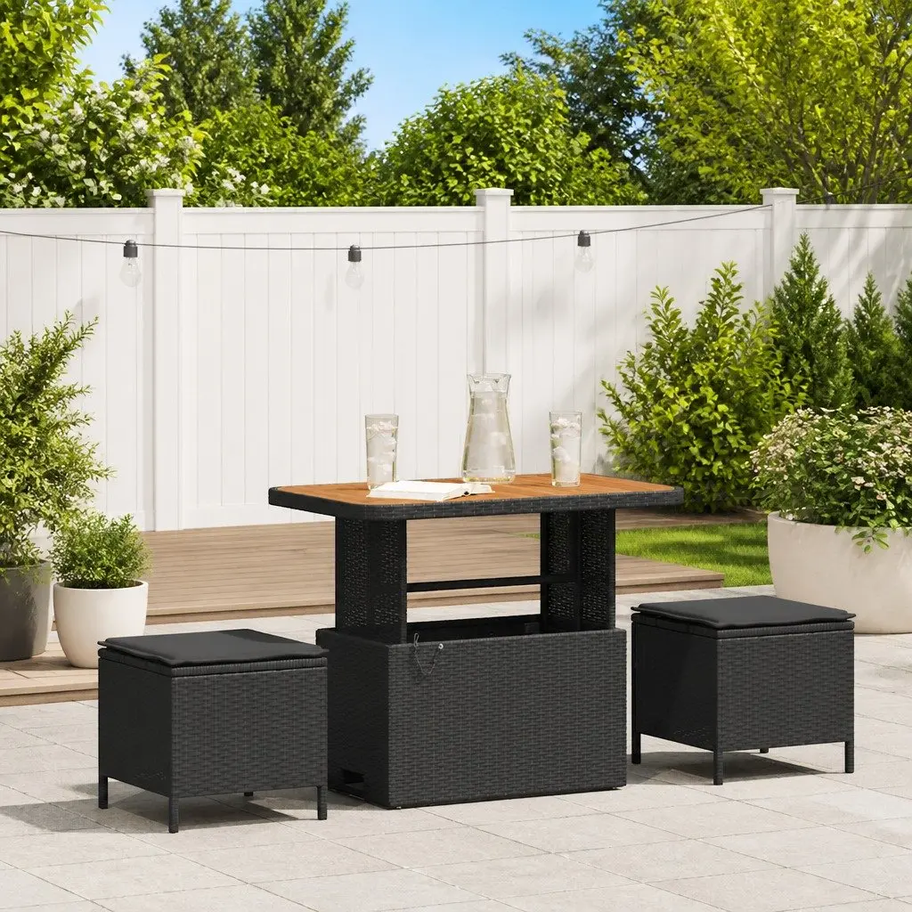 Garden Dining Set Poly Rattan Acacia Wood Black