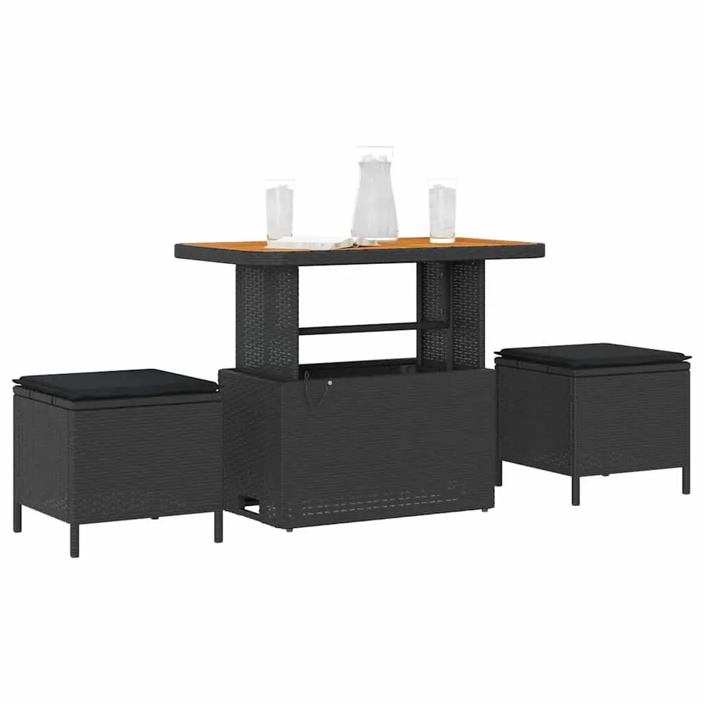 Garden Dining Set Poly Rattan Acacia Wood Black