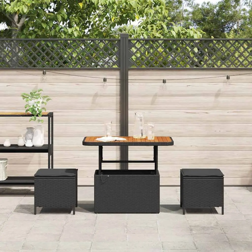 Garden Dining Set Poly Rattan Acacia Wood Black