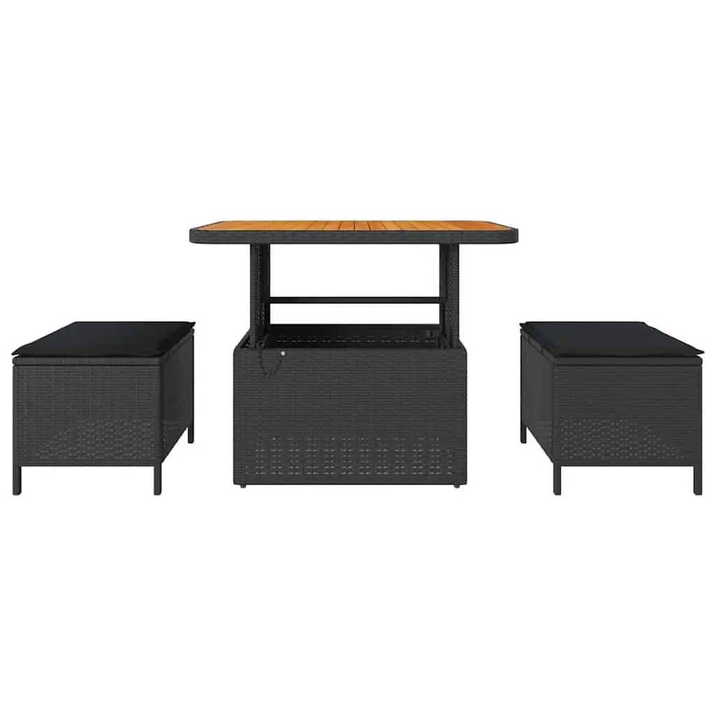 Garden Dining Set Poly Rattan Acacia Wood Black