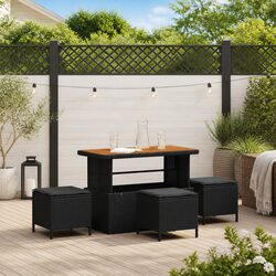 Garden Dining Set Black Poly Rattan Outdoor Furniture Patio Table Chair Acacia