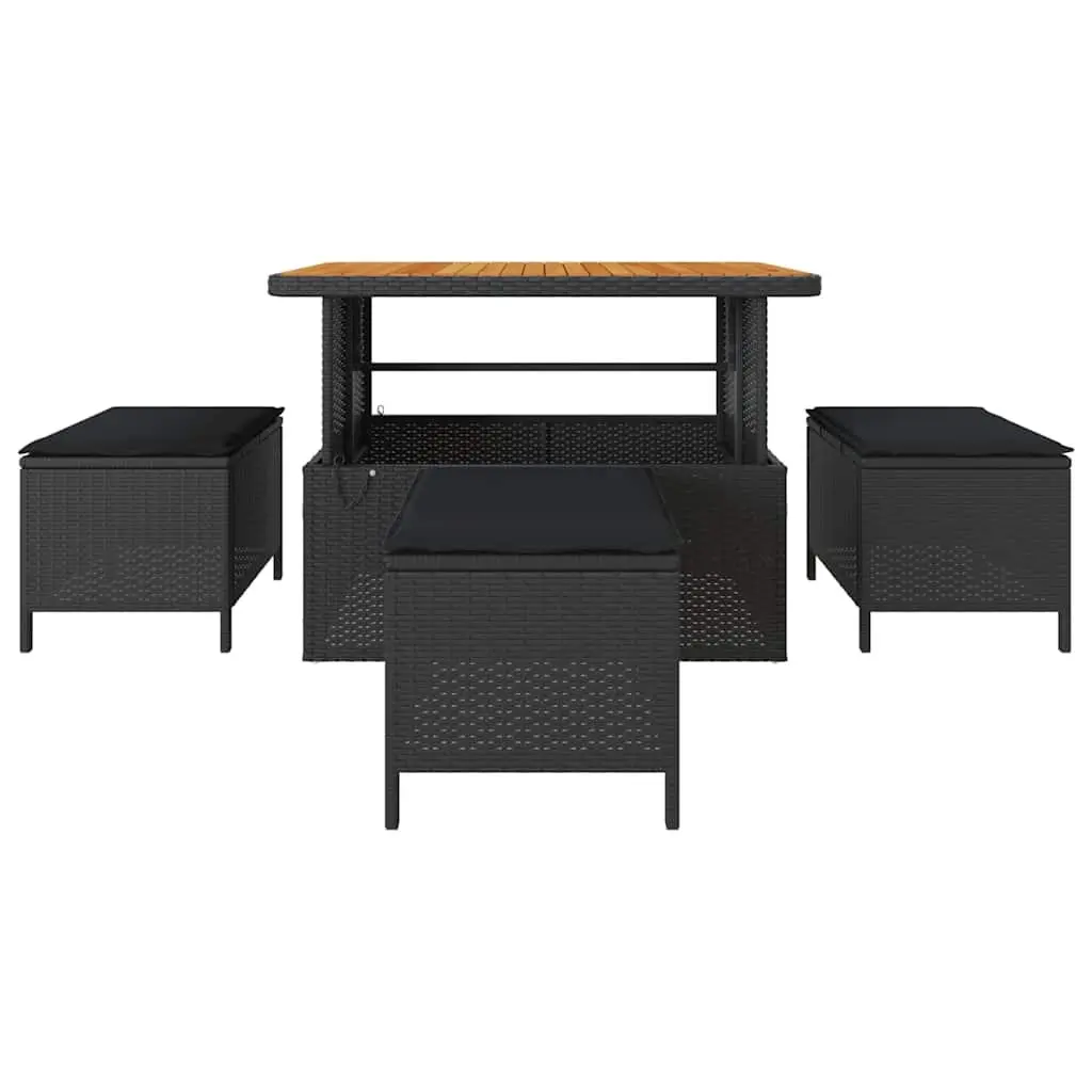 Garden Dining Set Poly Rattan Acacia Wood Black Outdoor Furniture
