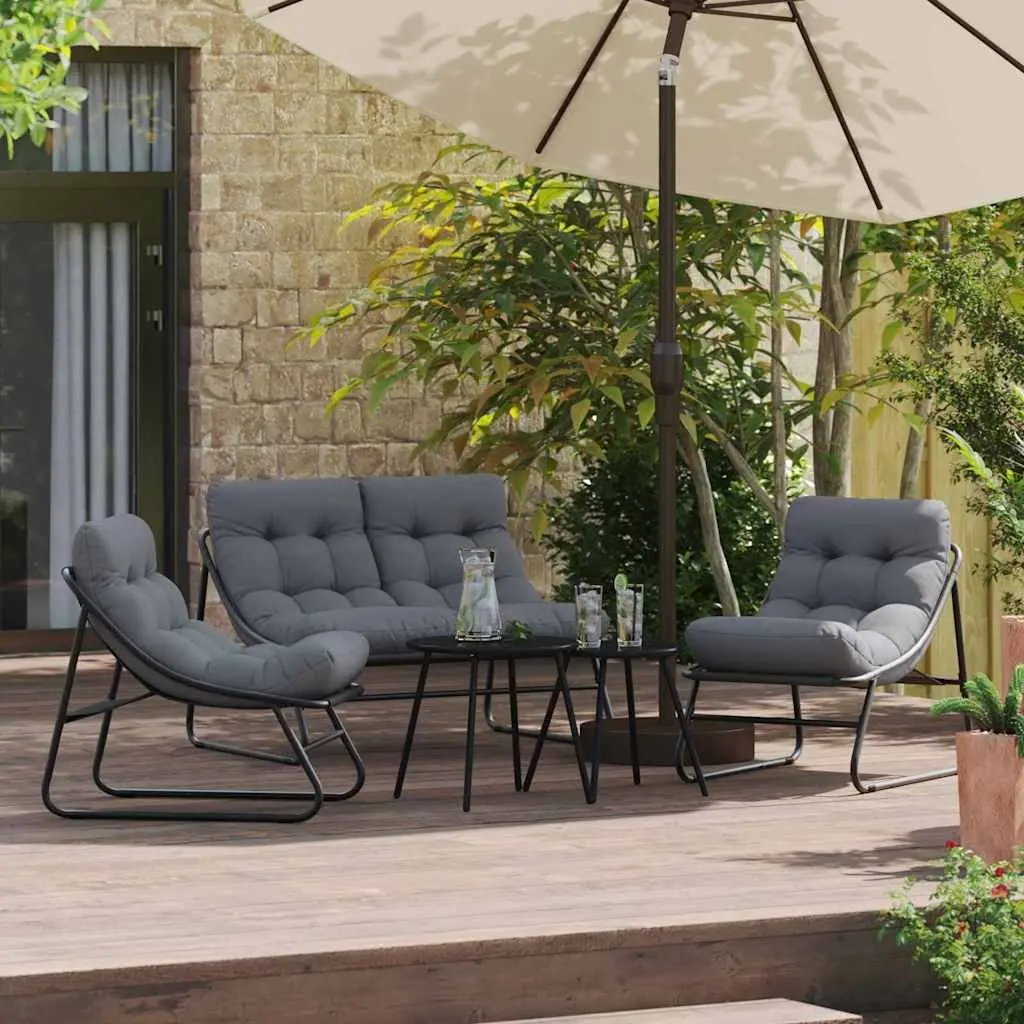 3 Piece Outdoor Seating Set with Cushions Black Powder-Coated Steel Frame