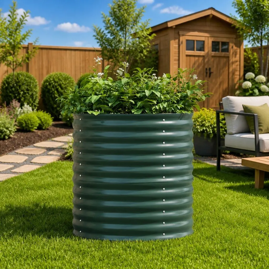 Garden Planter Steel Green 80x80x81cm Durable Outdoor Raised Bed for Vegetables Herbs