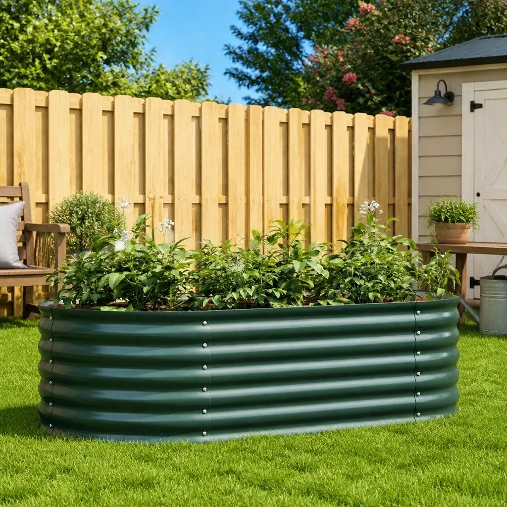 Steel Raised Garden Bed Green 160cm x 80cm x 44cm Outdoor Planter for Vegetables and Herbs