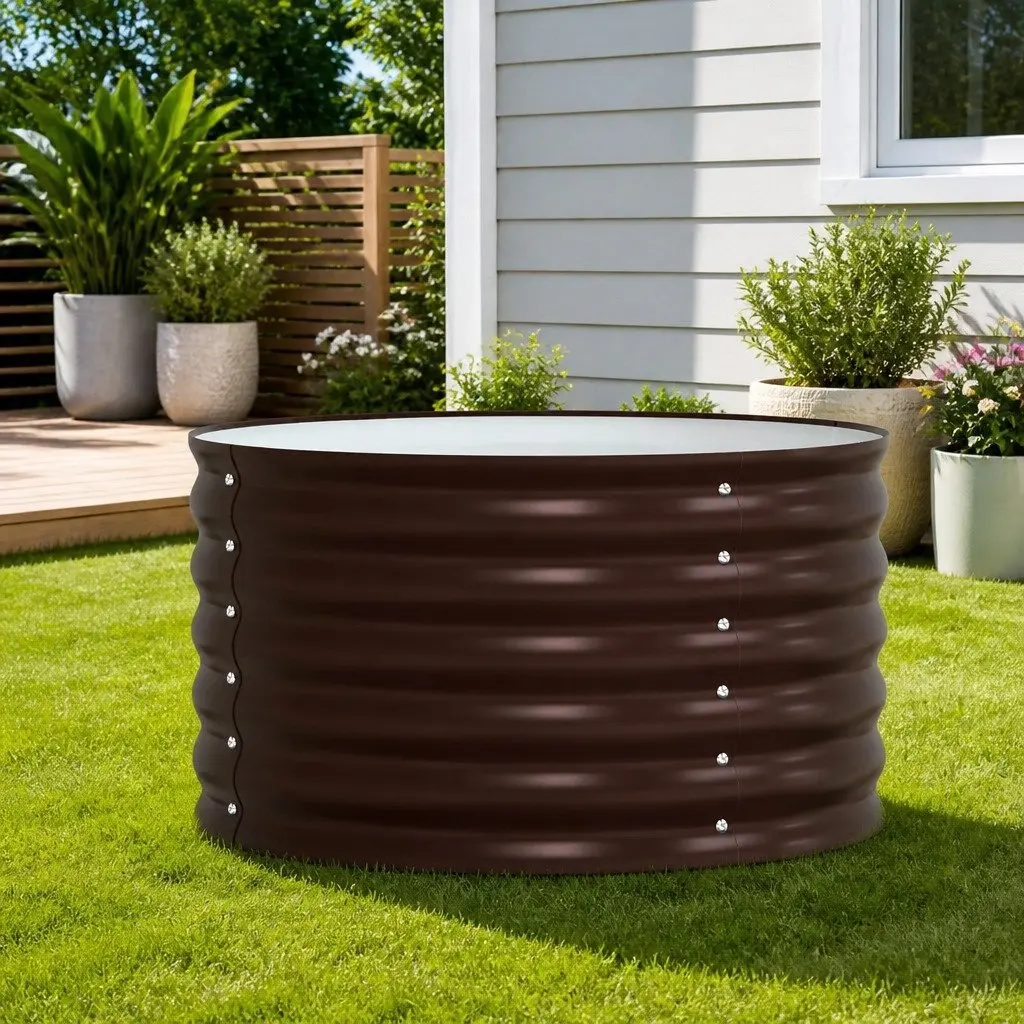 Raised Garden Bed 80x80x44cm Brown Steel Outdoor Planter Box Modern Design