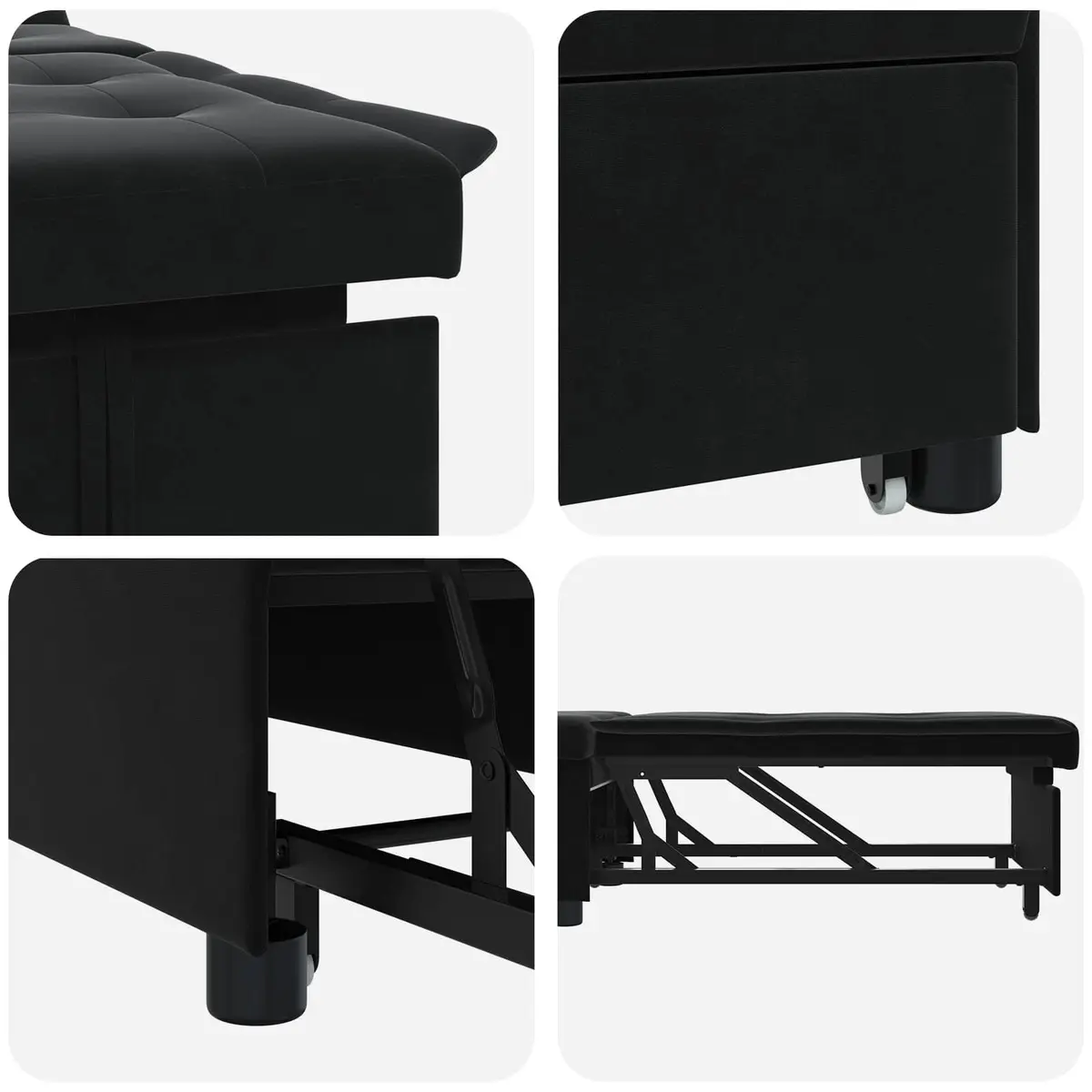 Sofa Bed Velvet Plywood 194 x 67 x 82 cm Black Modern Minimalist