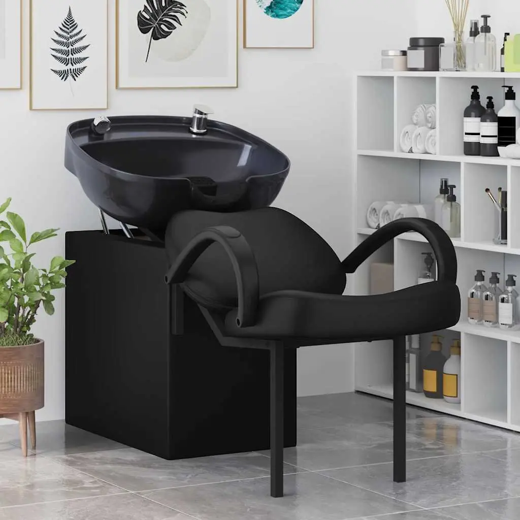 Shampoo Chair Height Adjustable Black PVC and Plywood Construction