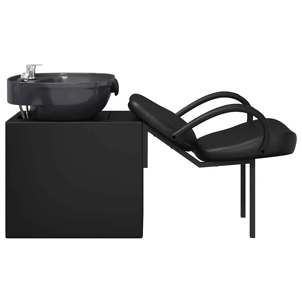 Shampoo Chair Height Adjustable Black PVC and Plywood Construction