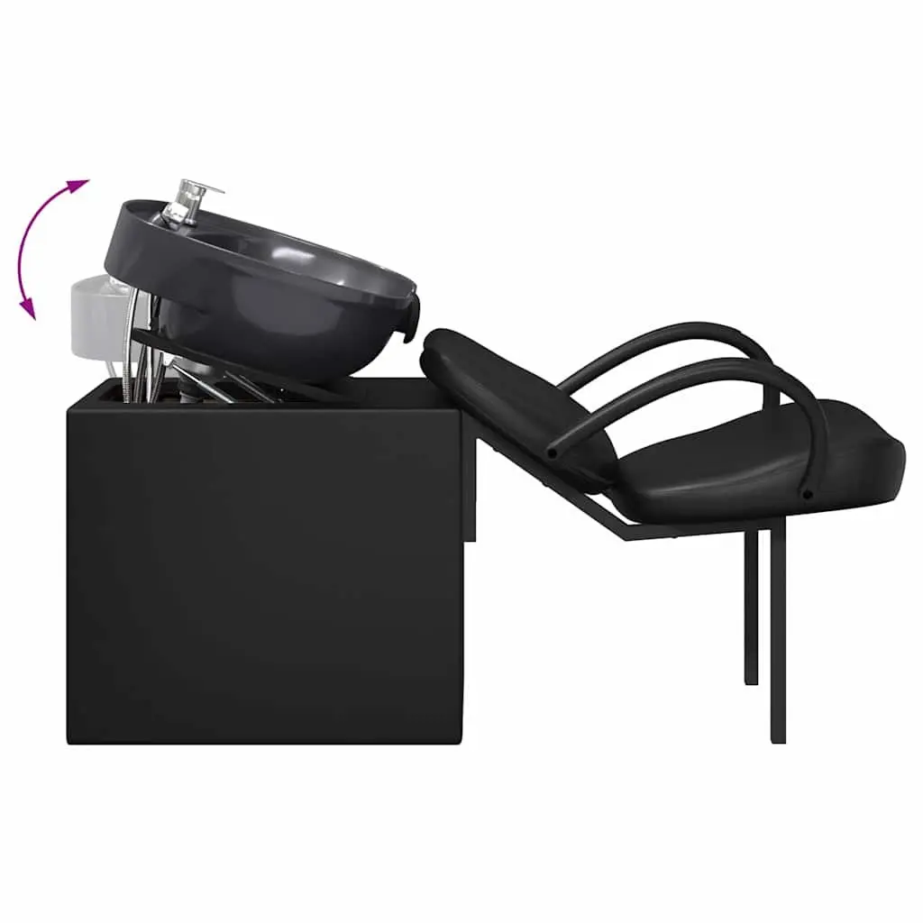 Shampoo Chair Height Adjustable Black PVC and Plywood Construction