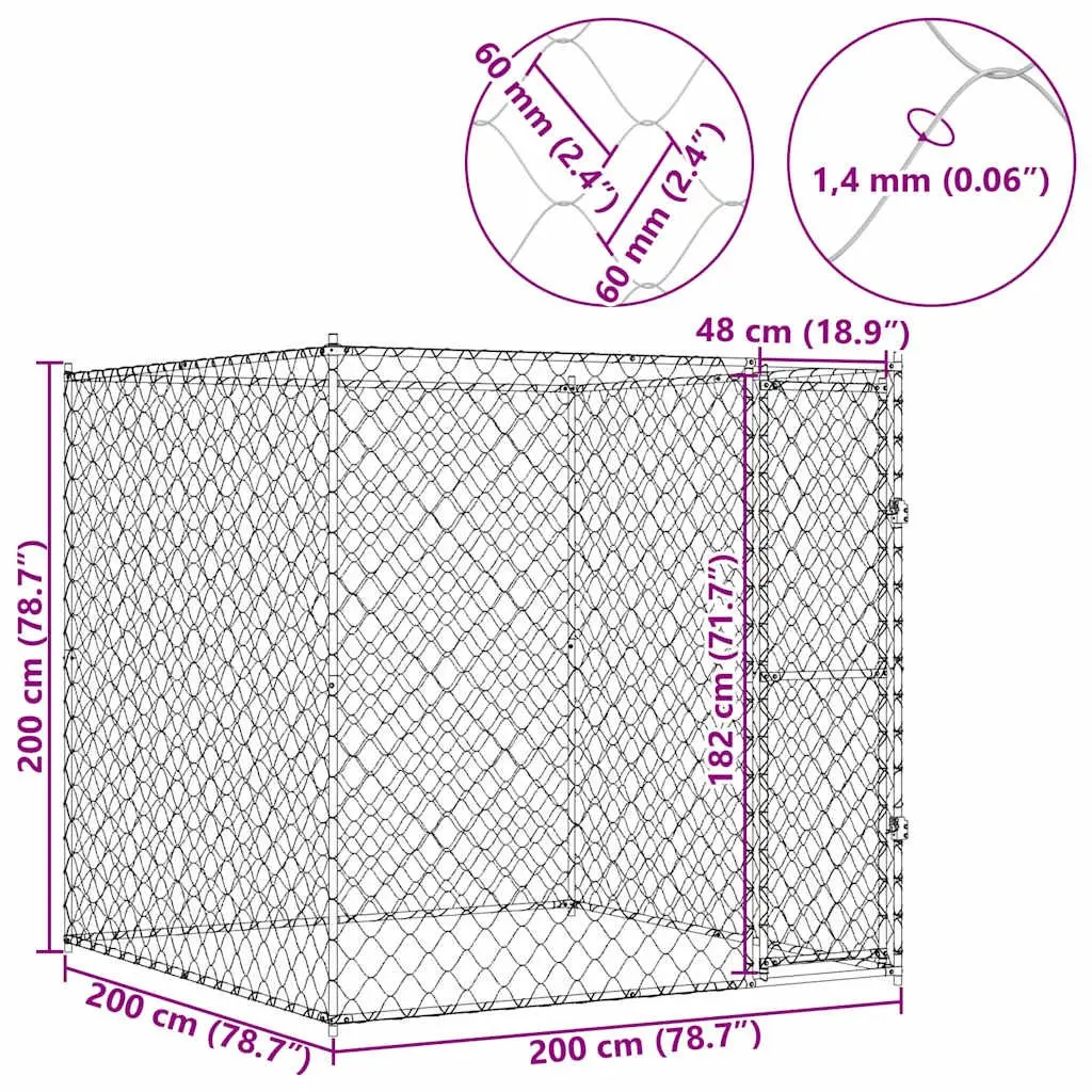 Dog Cage Silver 200x200x200cm Galvanised Steel Outdoor Kennel Large Breed Pet