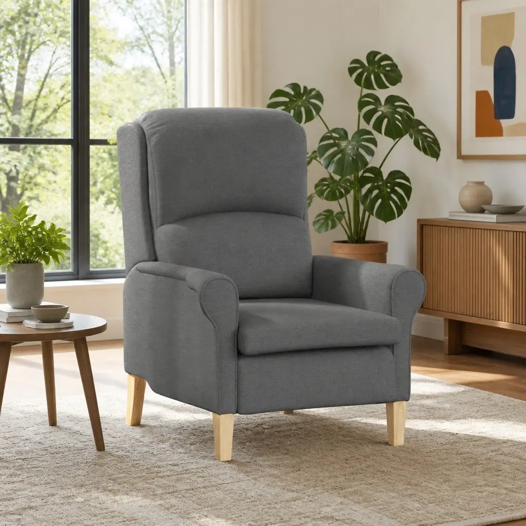 Armchair Grey Fabric Contemporary Modern Lounge Chair