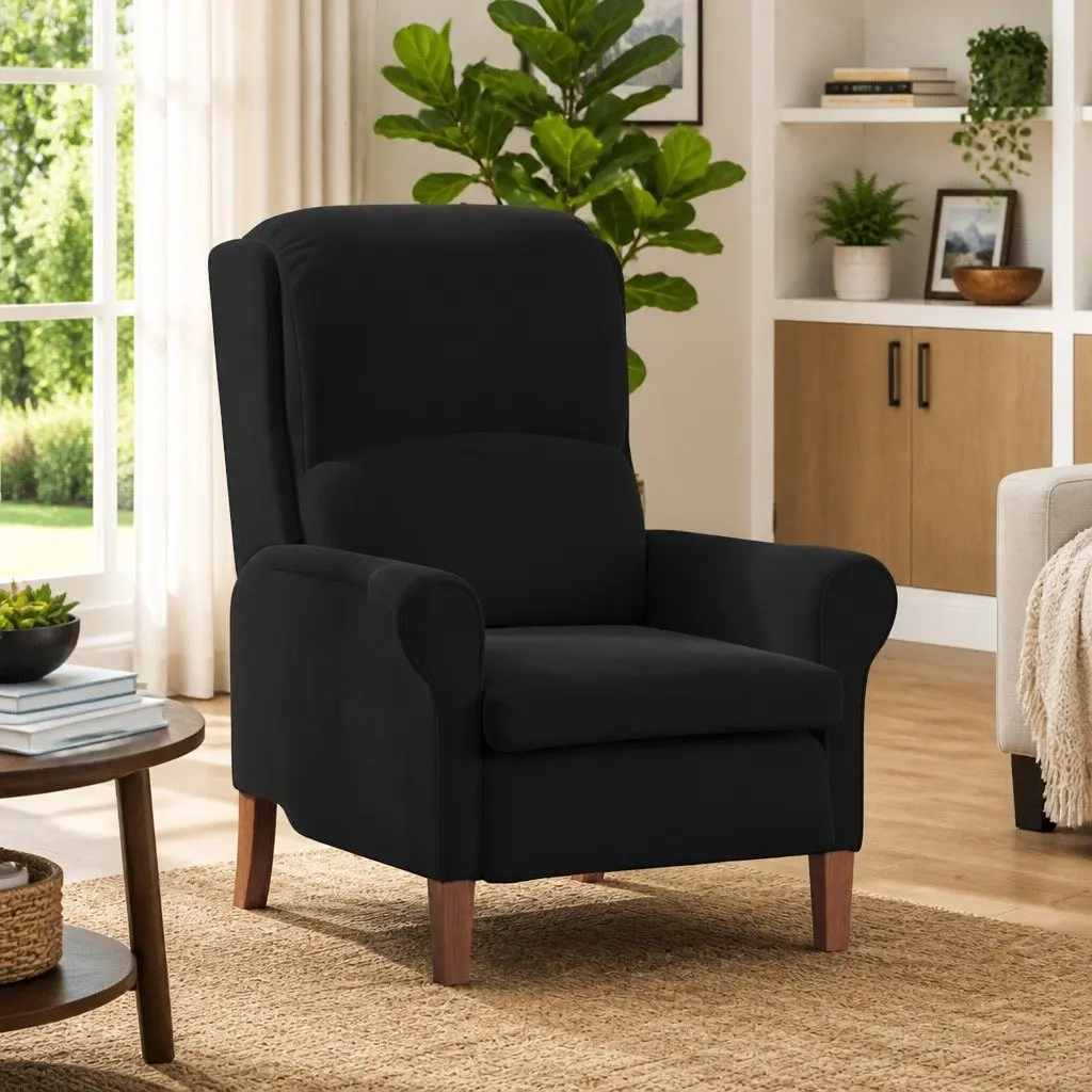 Armchair Black Velvet Upholstered High Back Lounge Chair with Rolled Armrests