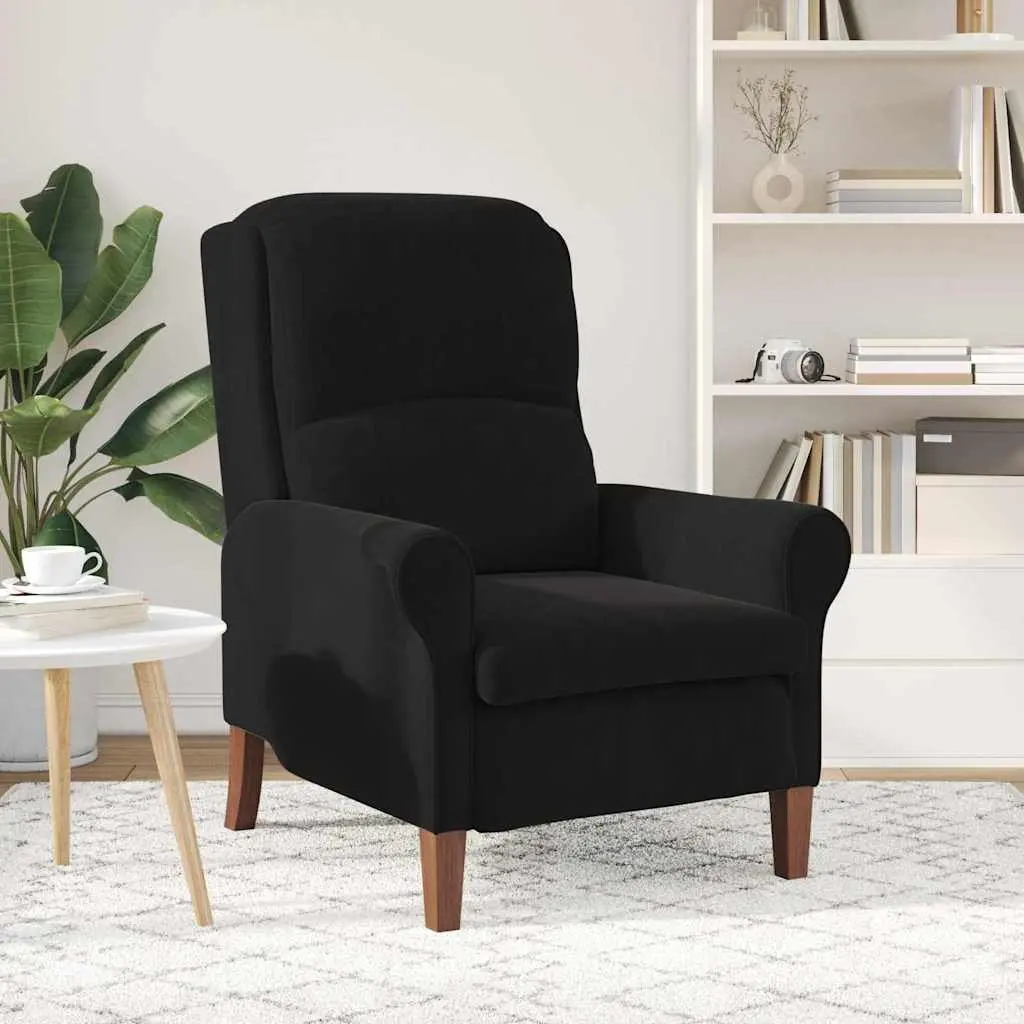 Armchair Black Velvet Upholstered High Back Lounge Chair with Rolled Armrests