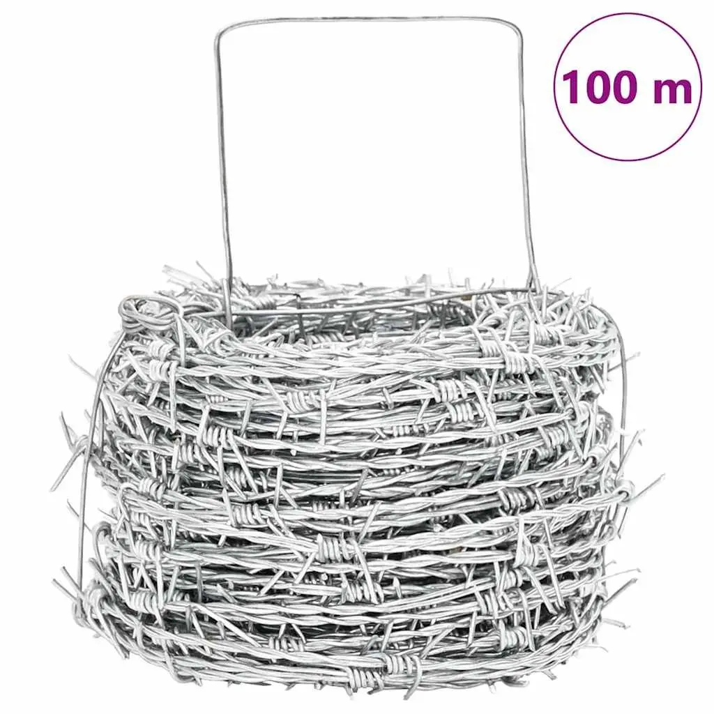 Barbed Wire Hot-Dip Galvanised Steel 100m Silver Coil Outdoor Security Fencing