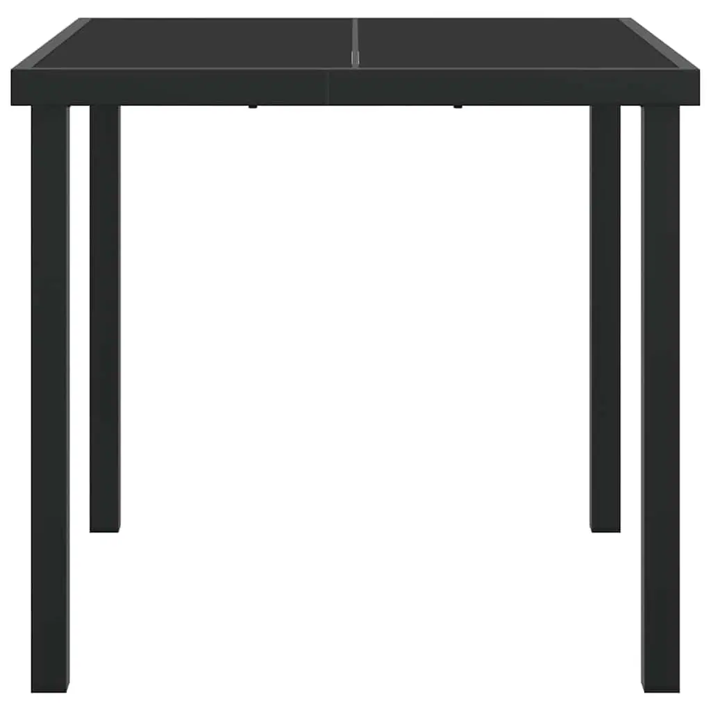 Garden Table Outdoor Patio Dining Metal Frame Tempered Glass Top Black