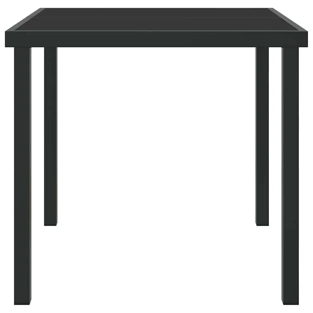 Garden Table Outdoor Patio Dining Metal Frame Tempered Glass Top Black
