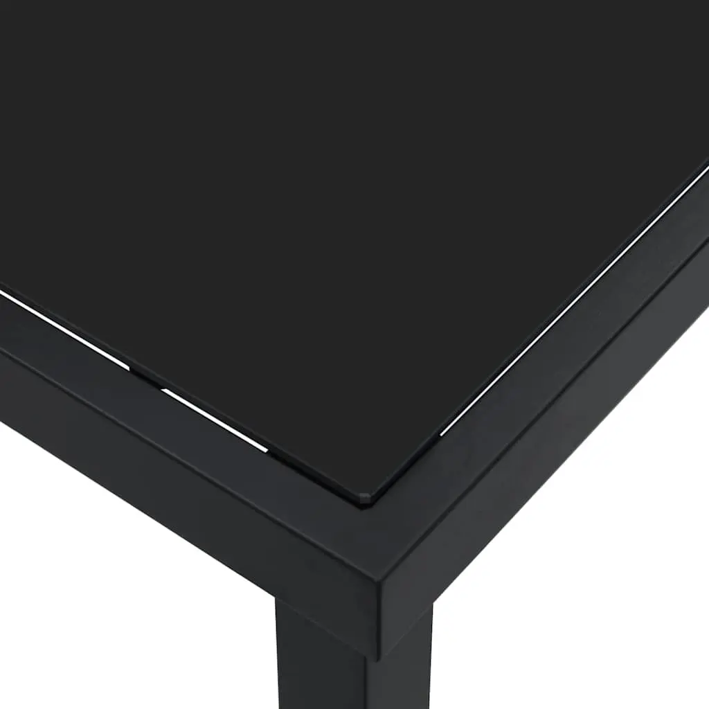 Garden Table Outdoor Patio Dining Metal Frame Tempered Glass Top Black