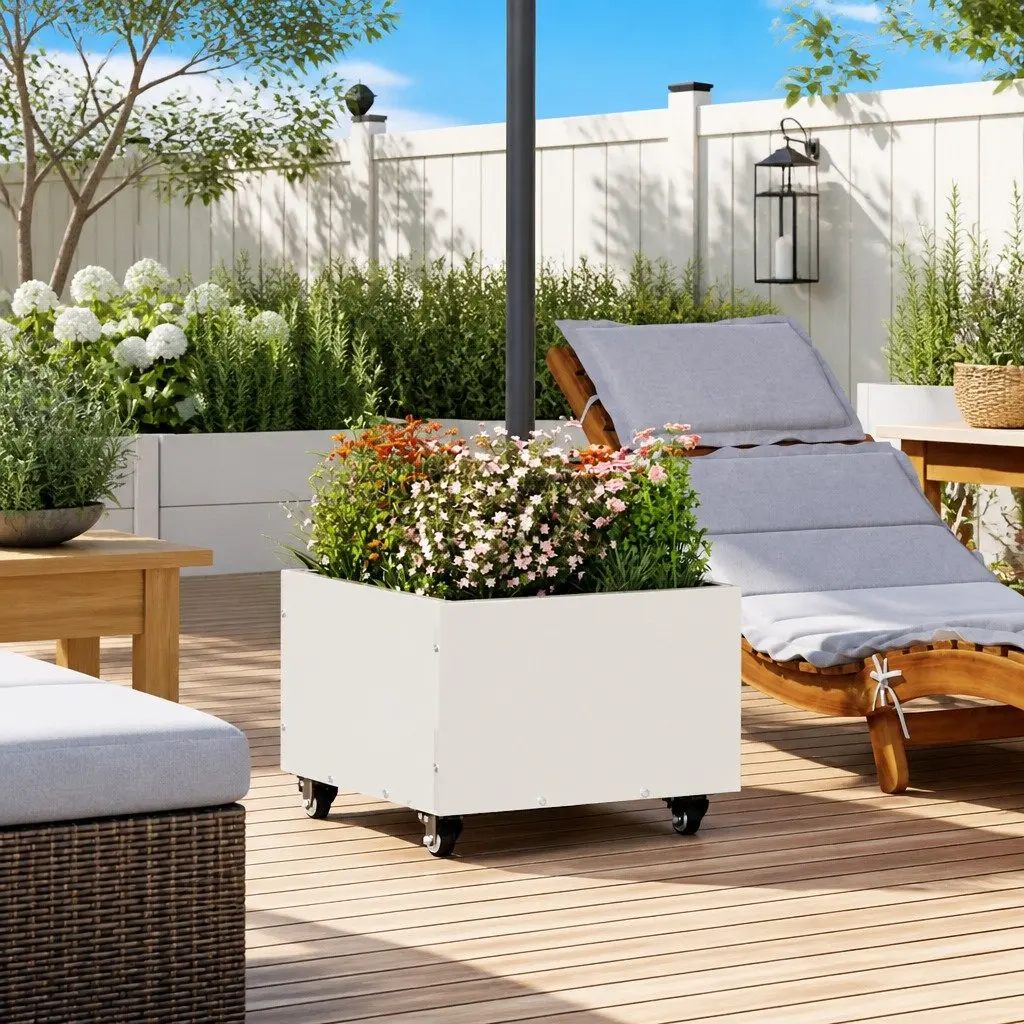 Outdoor Umbrella Stand Steel White 45x45x45cm Manual Adjustable Parasol Base With 360 Degree Rotation