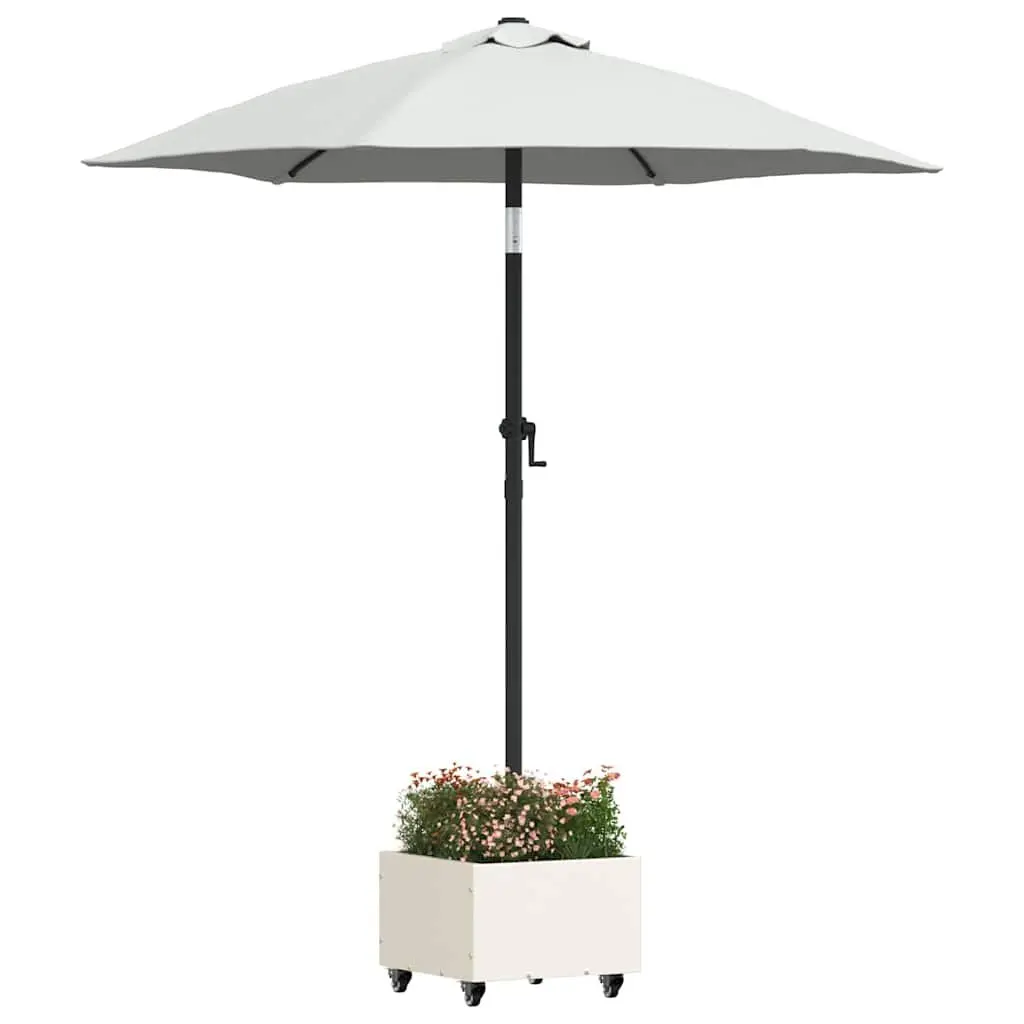 Outdoor Umbrella Stand Steel White 45x45x45cm Manual Adjustable Parasol Base With 360 Degree Rotation