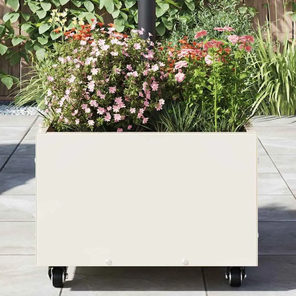 Outdoor Umbrella Stand Steel White 45x45x45cm Manual Adjustable Parasol Base With 360 Degree Rotation