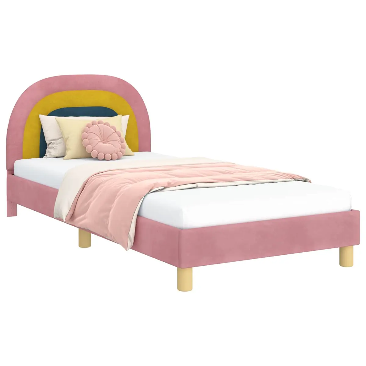 Kids Bed Frame Velvet Touch 90 x 190 cm Pink Slatted Base