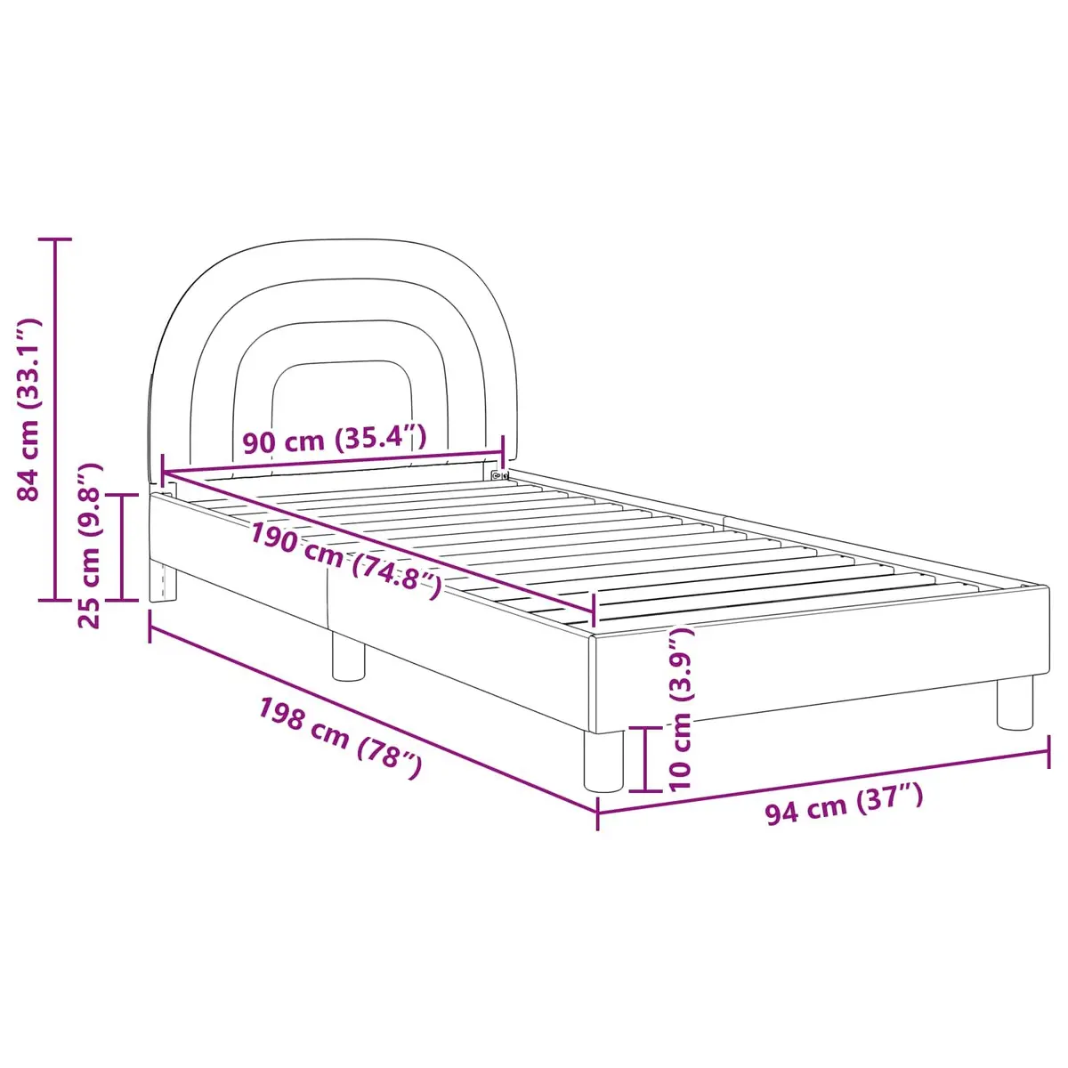 Kids Bed Frame Velvet Touch 90 x 190 cm Pink Slatted Base