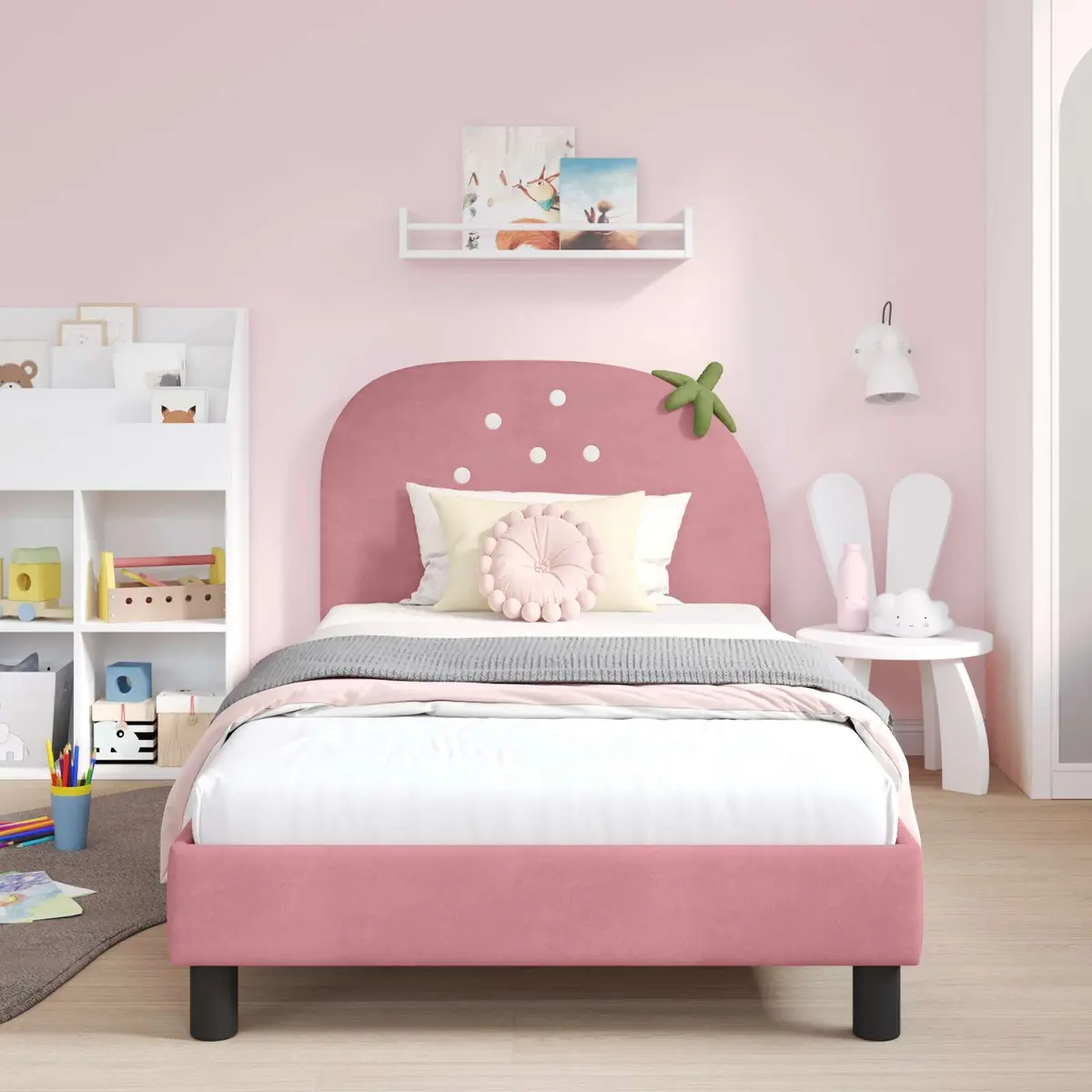 Kids Bed Frame Engineered Wood and Velvet 90 x 190 cm Pink