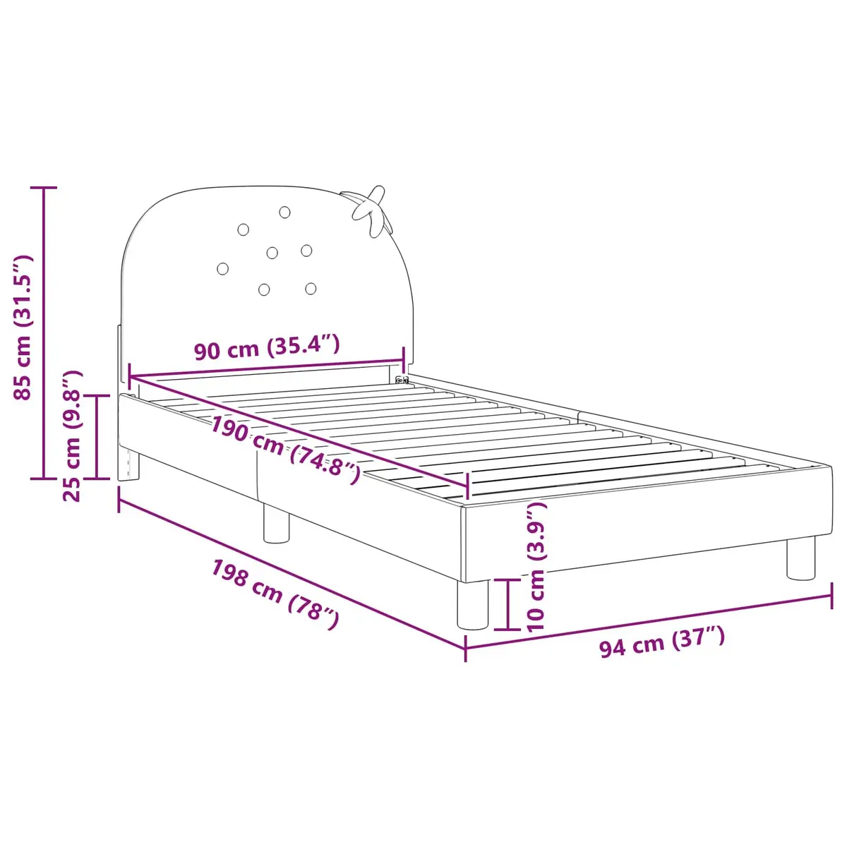 Kids Bed Frame Engineered Wood and Velvet 90 x 190 cm Pink