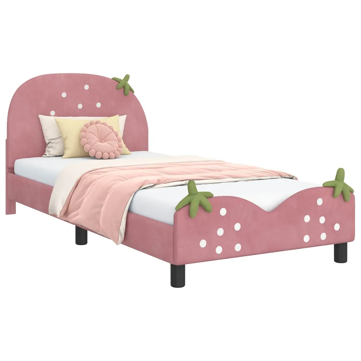 Kids Bed Frame in Pink with Velvet Upholstery