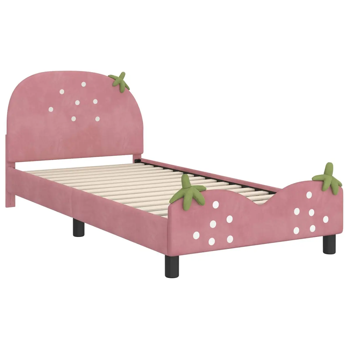 Kids Bed Frame in Pink with Velvet Upholstery