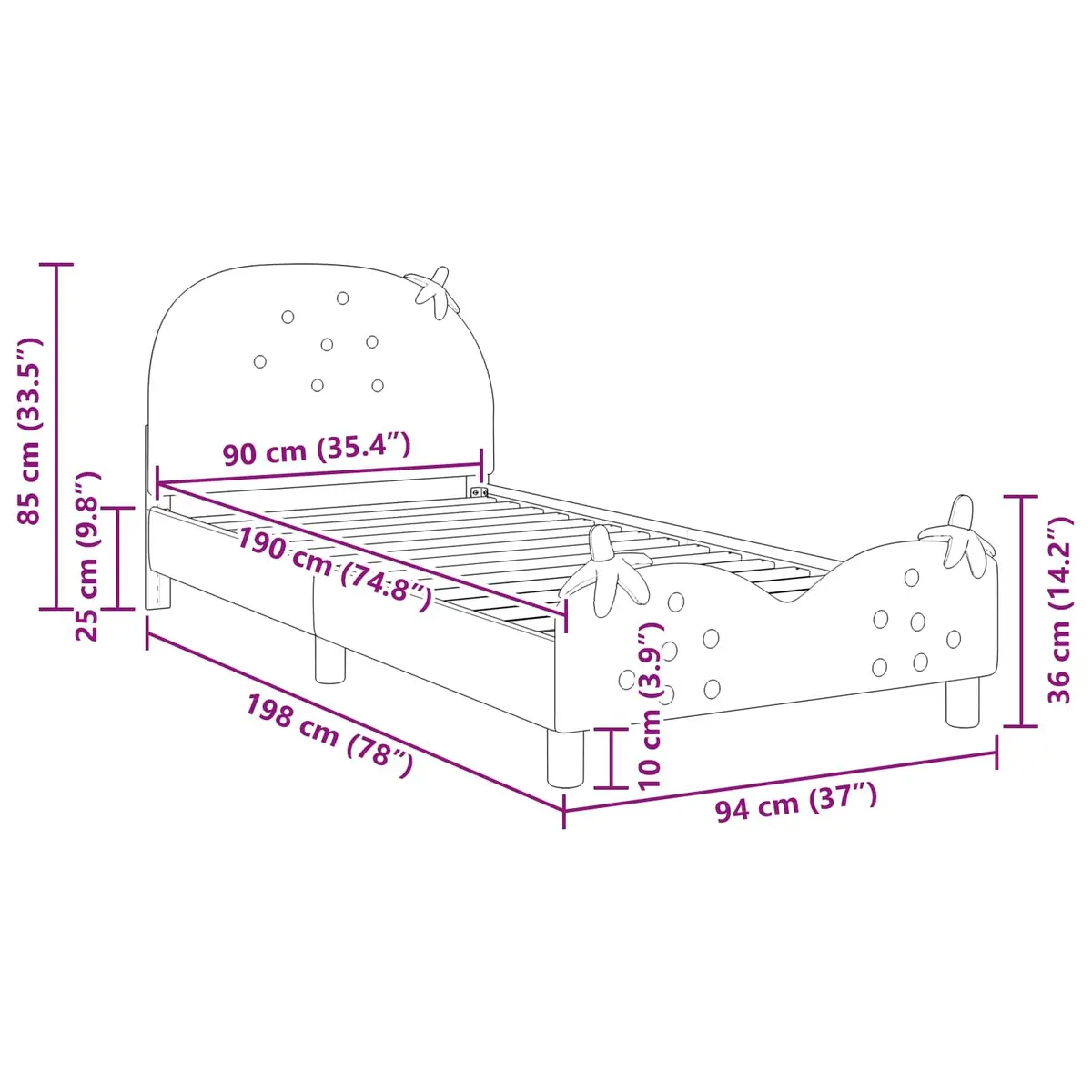 Kids Bed Frame in Pink with Velvet Upholstery