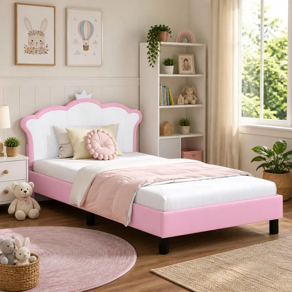 Kids Bed Frame in Pink with Easy Assembly