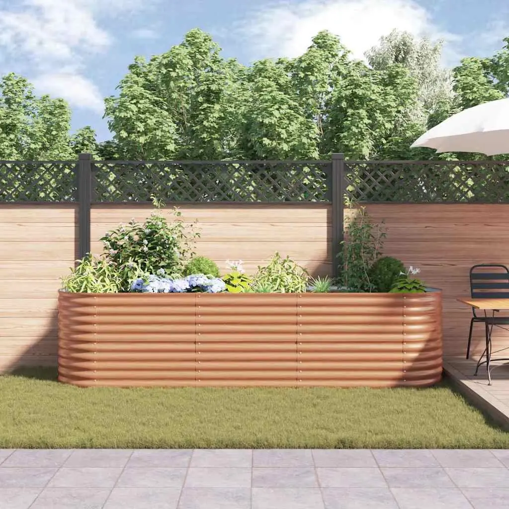 Raised Garden Bed 320x80x81cm Brown Steel Outdoor Planter Box Modern Design