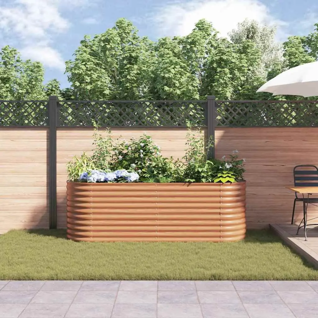 Raised Bed Garden Planter Steel Brown 240x80x81cm Outdoor Gardening Deck Box