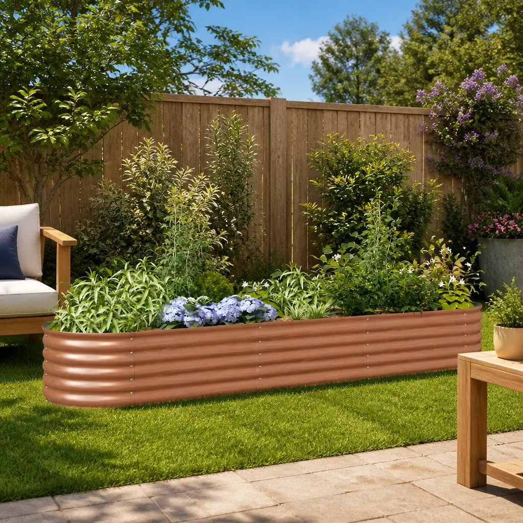 Raised Garden Bed 320x80x44cm Brown Steel Planter Box Outdoor Gardening