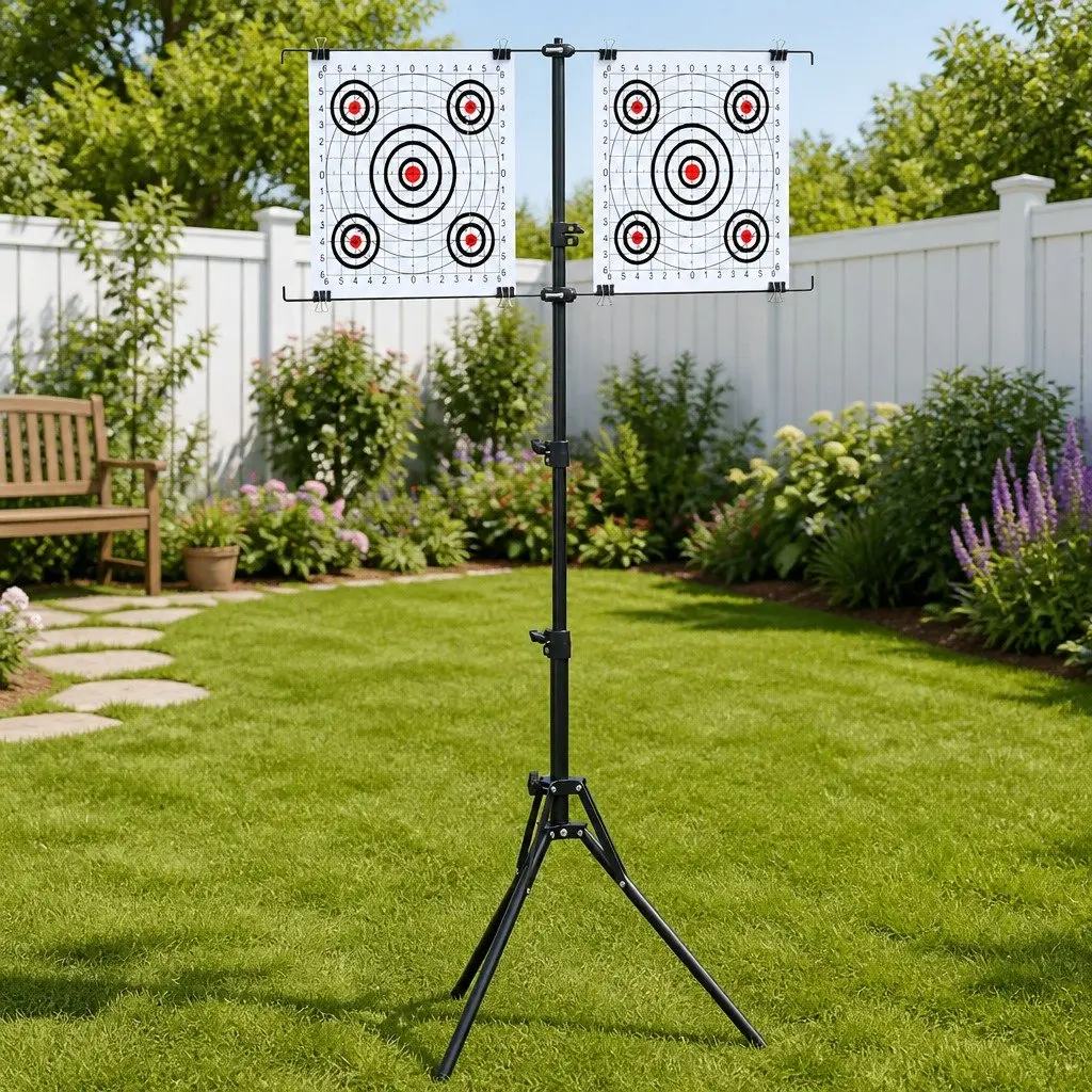 Folding Metal Target Stand Adjustable Height Black Outdoor Shooting Range
