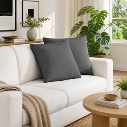 Sofa Pillows 2 pcs Grey 45 x 45 cm Fabric Cushions Modern Indoor Home Decor